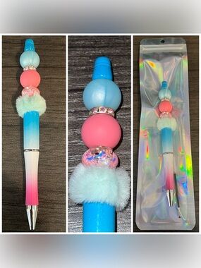 Blue and pink beaded pen